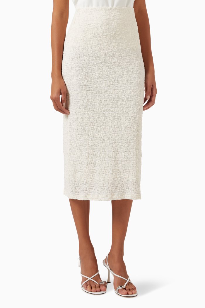 

Smocked Midi Skirt in Tencel, Neutral