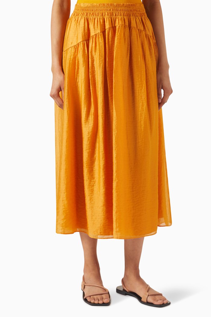 

Smocked-Waist Gathered Skirt, Orange
