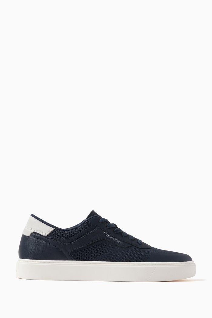 

Low Top Cupsole Sneakers in Leather & Knit, Blue