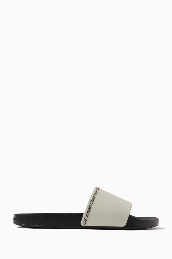 Logo Pool Slides in Rubber, Grey