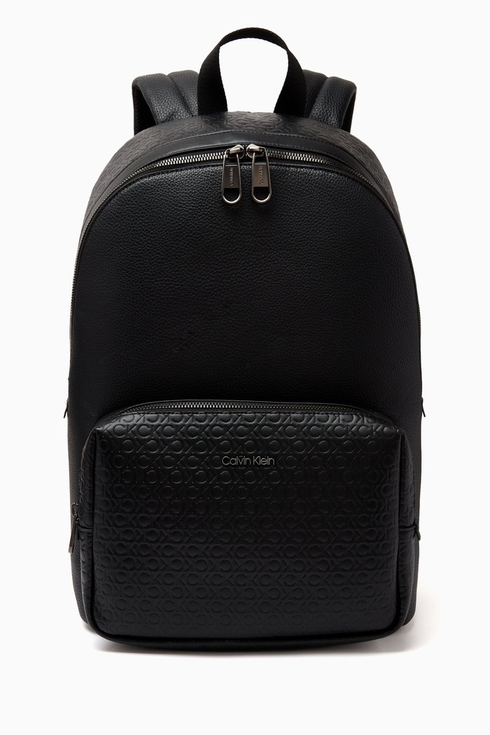 

Embossed Logo Monogram Backpack in Recycled Fabric, Black