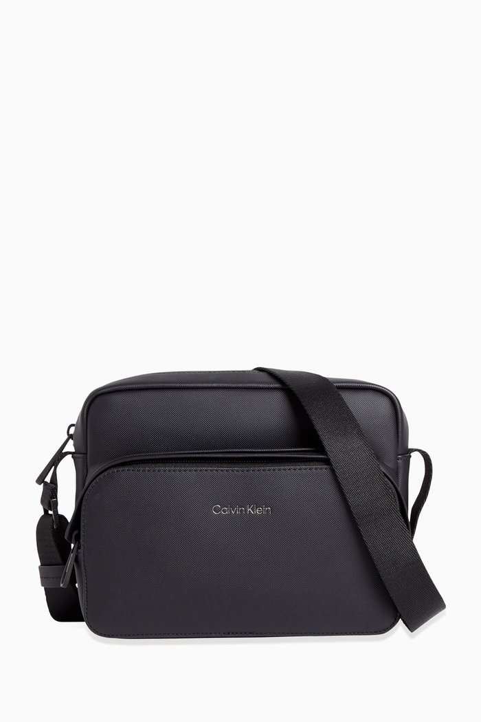 

Embellished Logo Camera Bag in Faux Leather, Black
