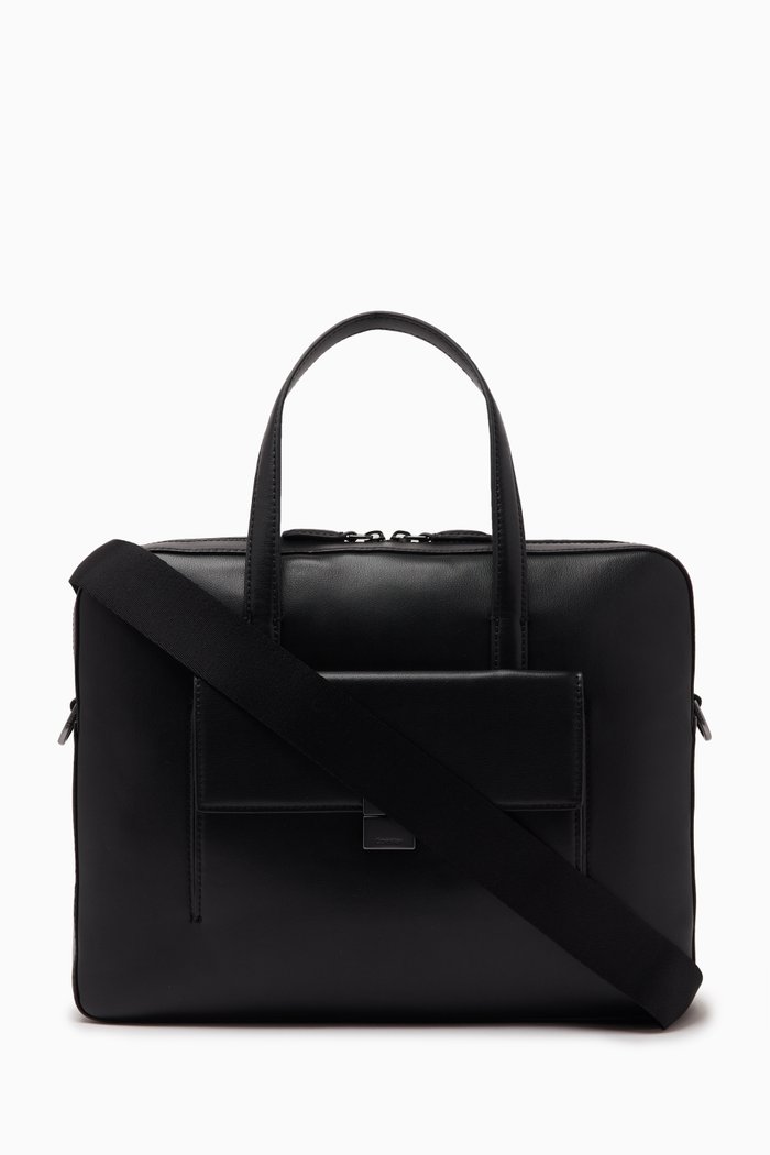 

Logo Hardware Laptop Bag in Smooth Leather, Black