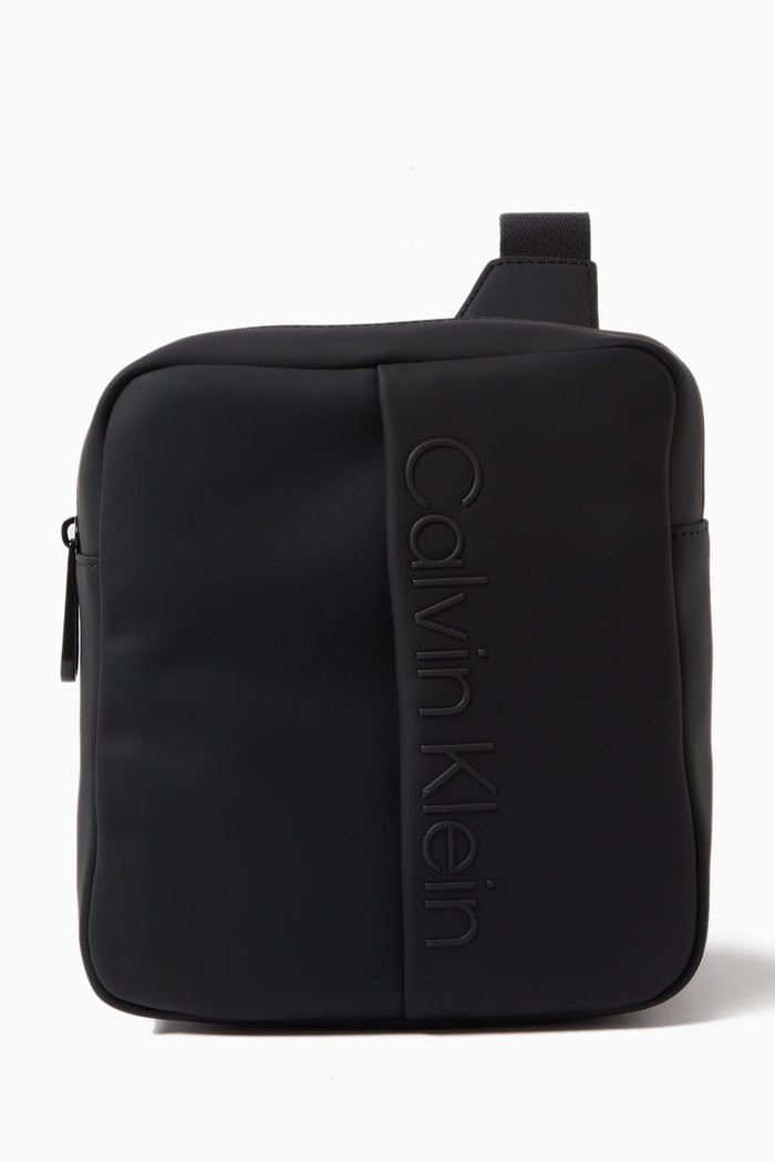 

Rubberized Logo Convertible Reporter Bag in Recycled Fabric, Black