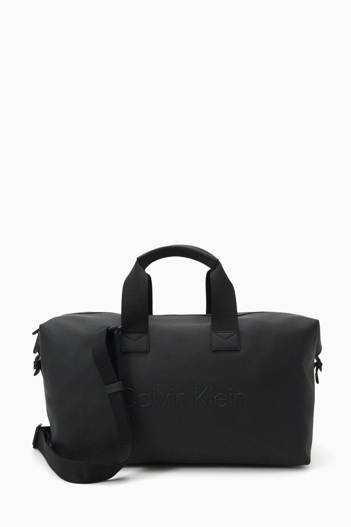 

Raised Logo Brand Weekend Bag in Faux-leather, Black