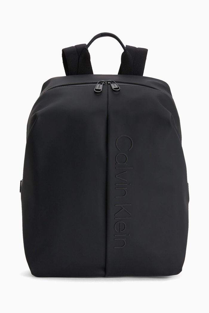 

Rubberized Logo Backpack in Recycled Fabric, Black
