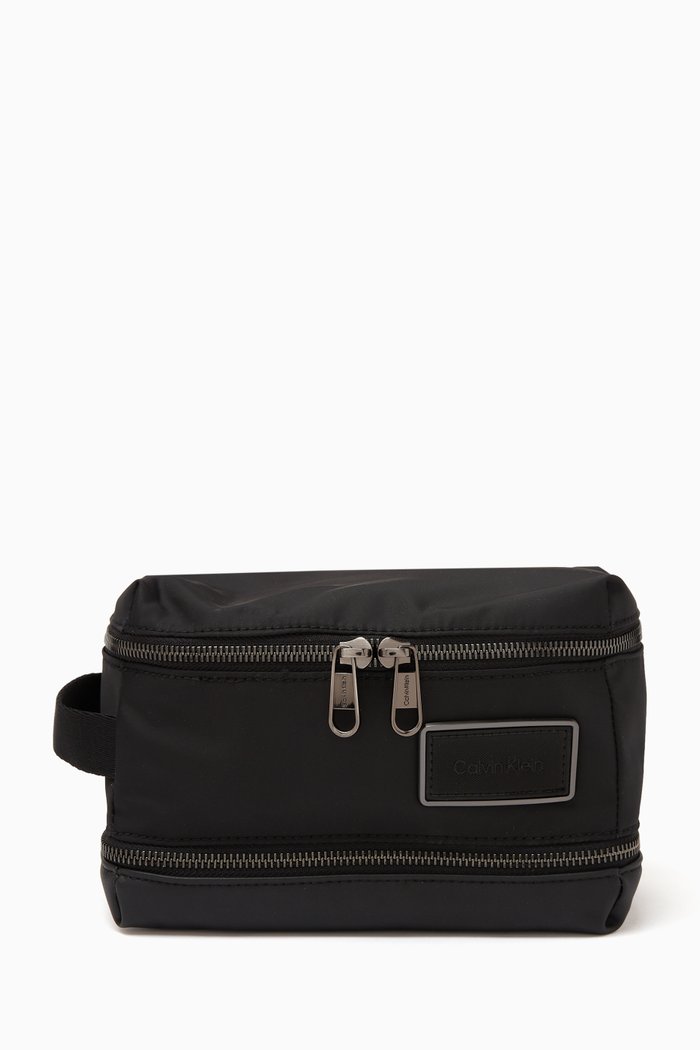 

CK Elevated Double Zip Wash Bag in Polyester, Black