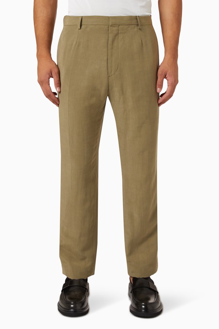 

Straight-fit Pants in Linen-blend, Green