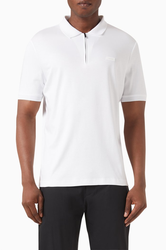 

Welt Zip Polo Shirt in Cotton, White