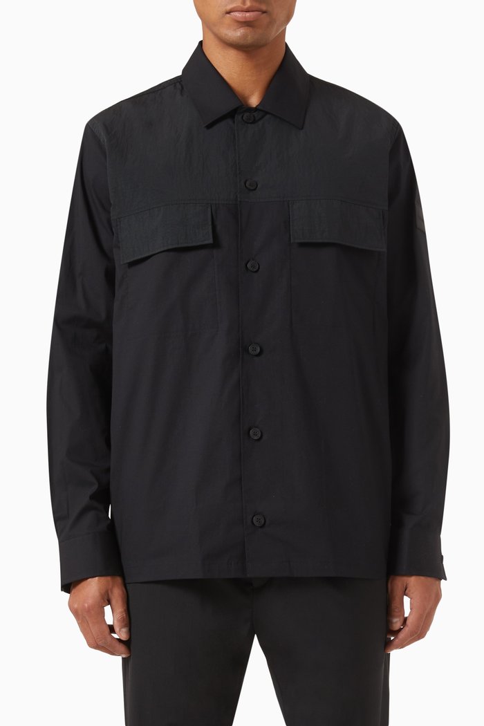 

Flap-pocket Shirt in Poplin Stretch, Black