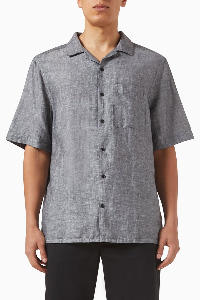 

Cuban Collar Shirt in Linen & Cotton, Black