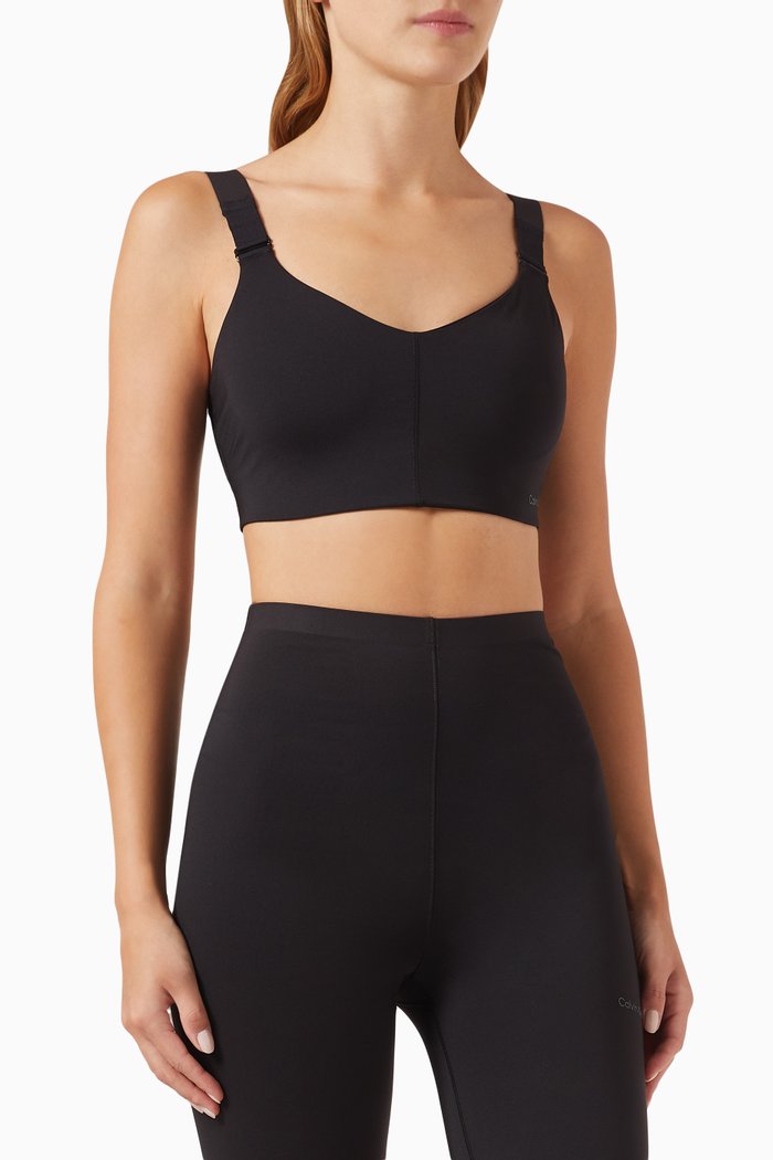 CK High Impact Sports Bra in Stretch Polyester, Black