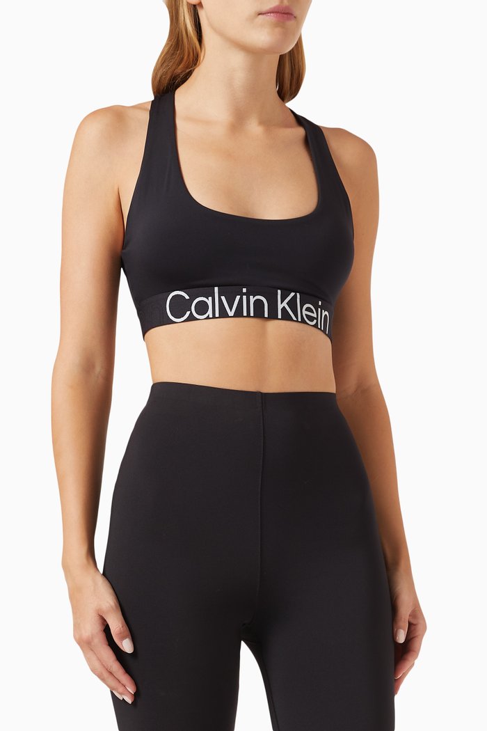 CK Medium Impact Sports Bra in Stretch Polyester, Black