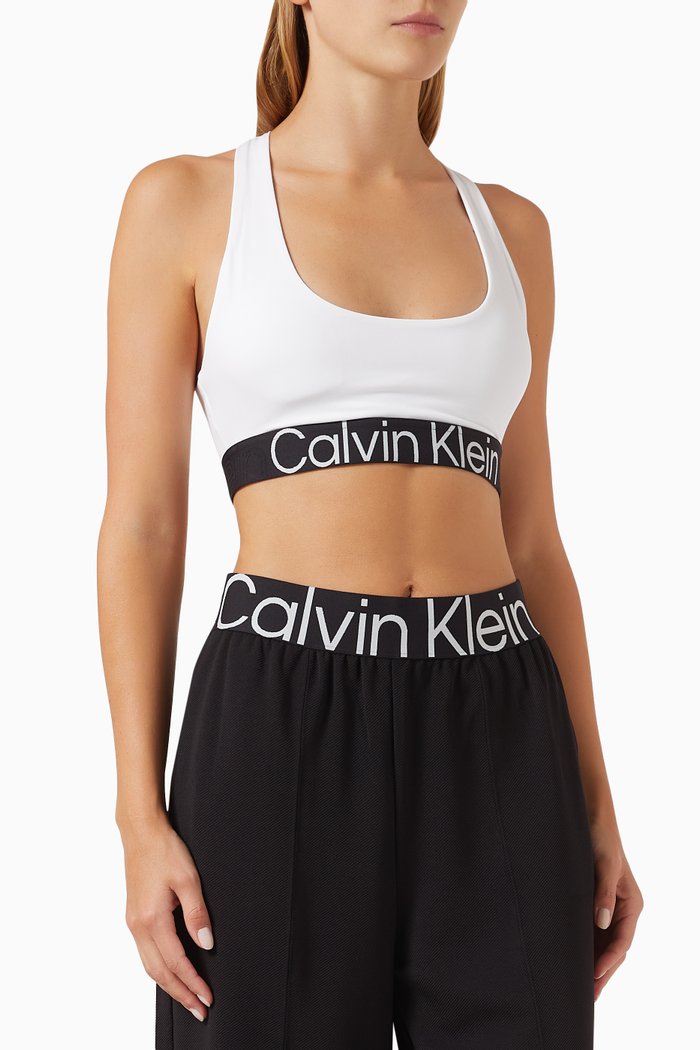 CK Medium Impact Sports Bra in Stretch Polyester, White