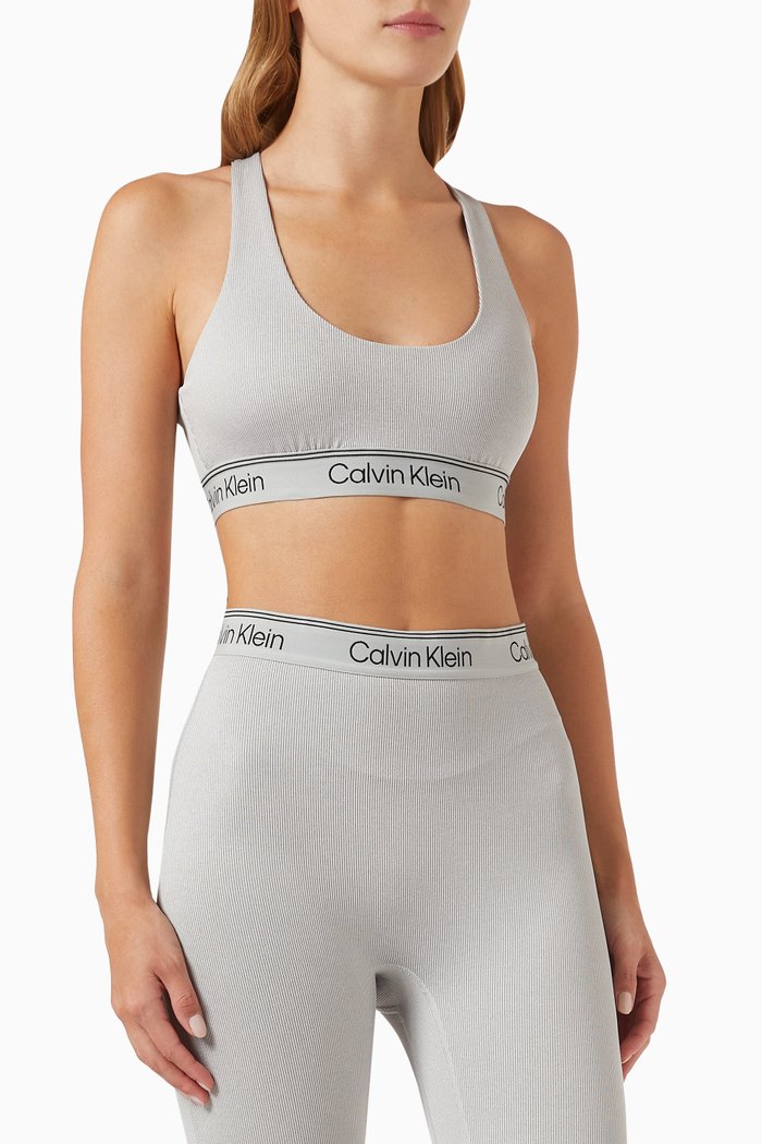 

CK Medium Impact Sports Bra in Stretch Polyester, Grey
