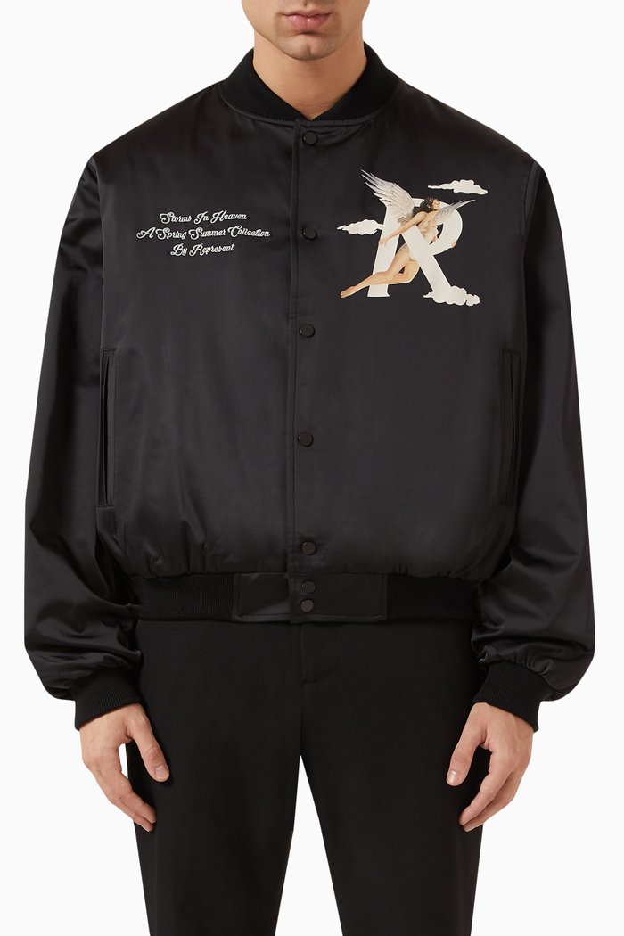 

Storms In Heaven Souvenir Bomber Jacket in Nylon, Black