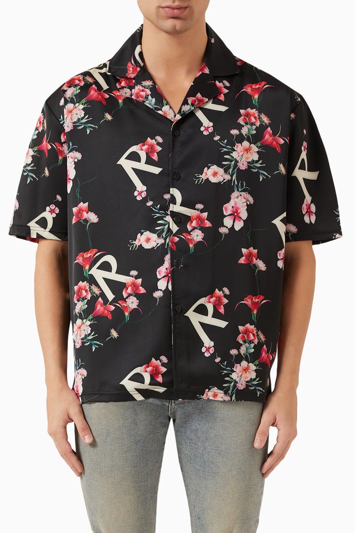 

Floral Shirt in Stretch Nylon, Black