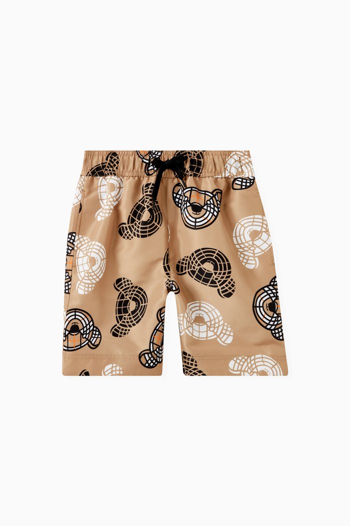 

KB7 Malcolm Bear Print Swim Shorts in Cotton, Neutral