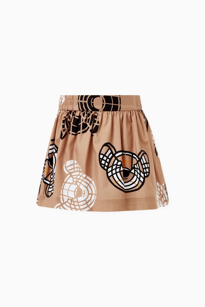 

Thomas Bear Print Skirt in Cotton Poplin, Neutral