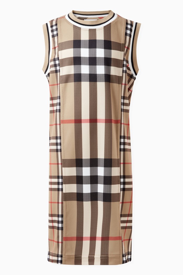Contrast Check Dress in Mesh, Neutral