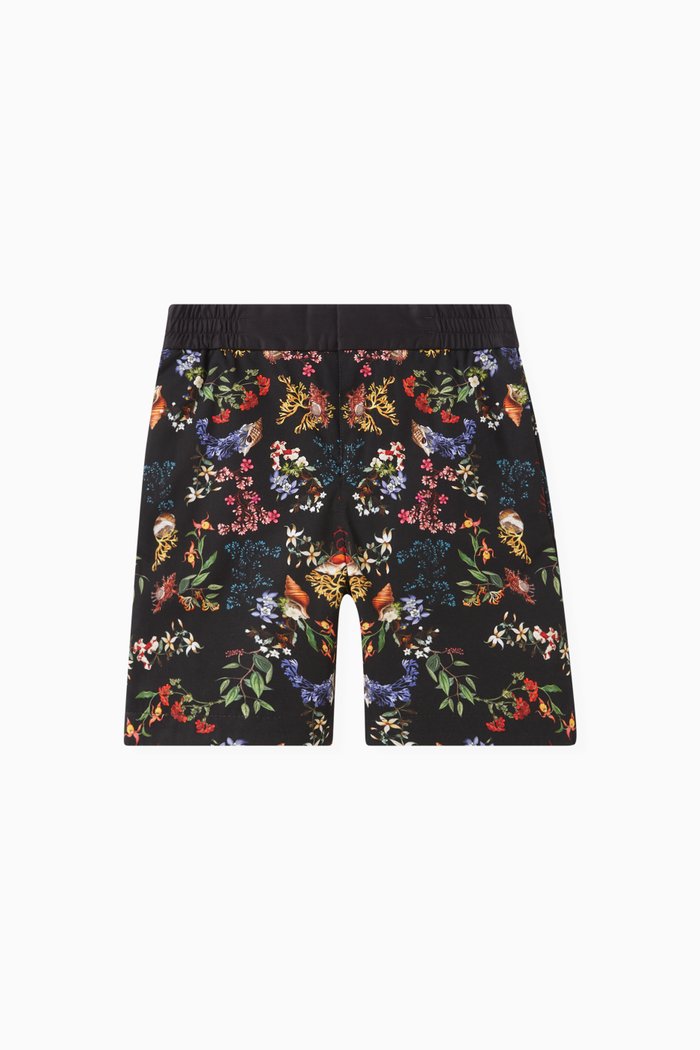

Coral & Floral Print Shorts in Cotton, Black