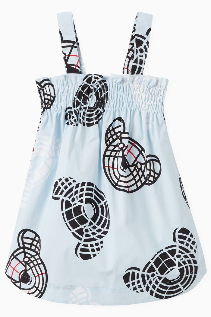 Emmylou Bear Print Dress in Cotton, Blue