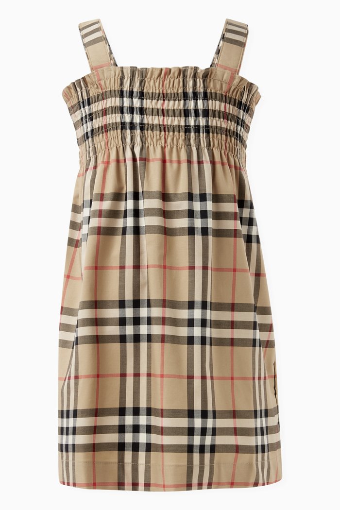 

Vintage Check Dress & Bloomers Set in Stretch Cotton, Neutral