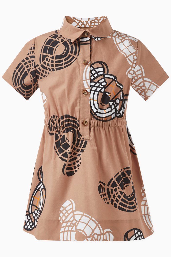 

Teddy Bear-print Dress Set in Cotton, Neutral