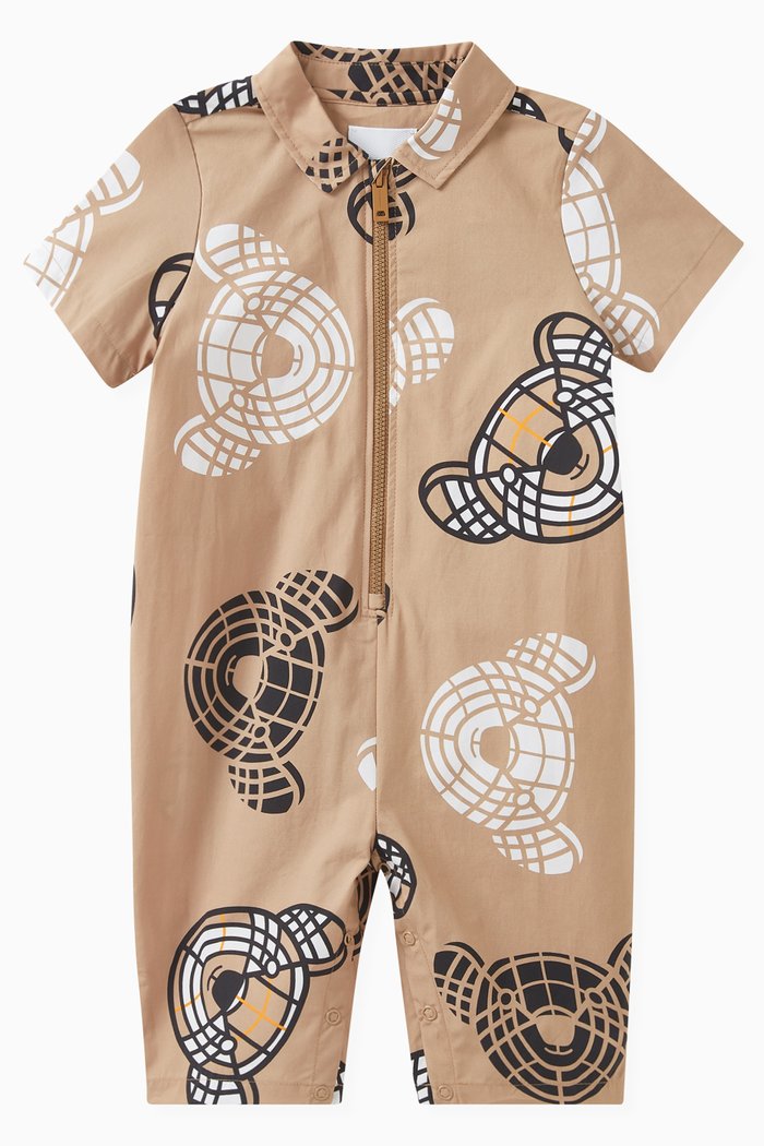 

Teddy Bear-print Romper in Cotton, Neutral