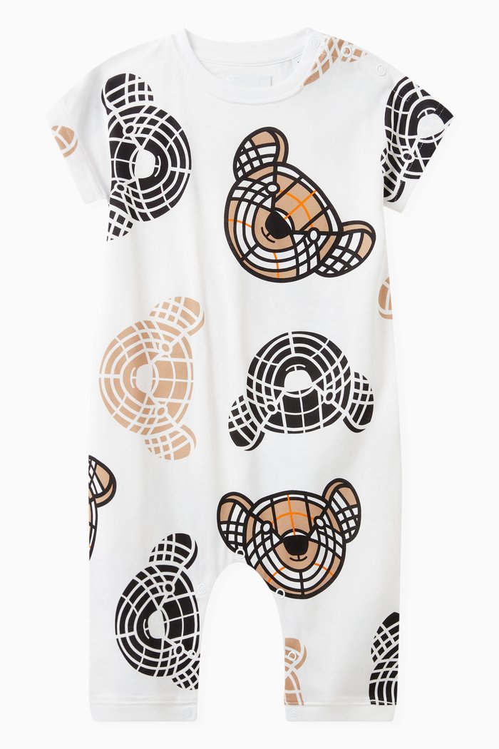 

Thomas Bear Print Playsuit in Cotton Jersey, White