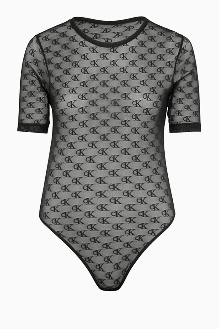 

Logo Bodysuit in Lace, Black