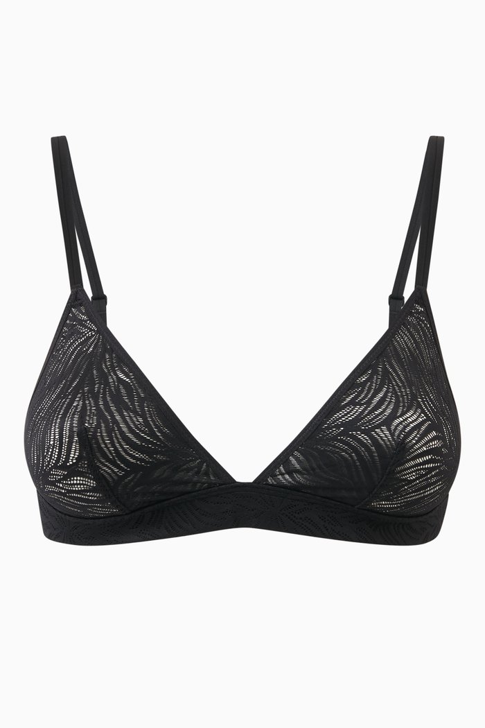 

Triangle Bra in Sheer Marquisette Lace, Black