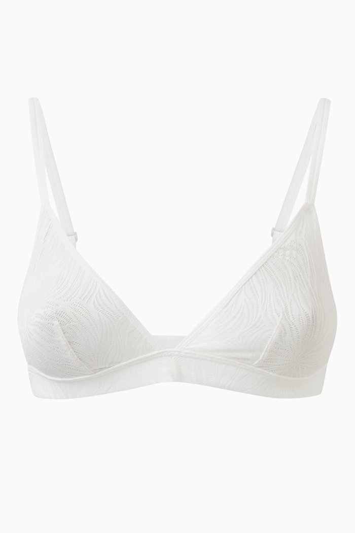 

Triangle Bra in Sheer Marquisette Lace, White