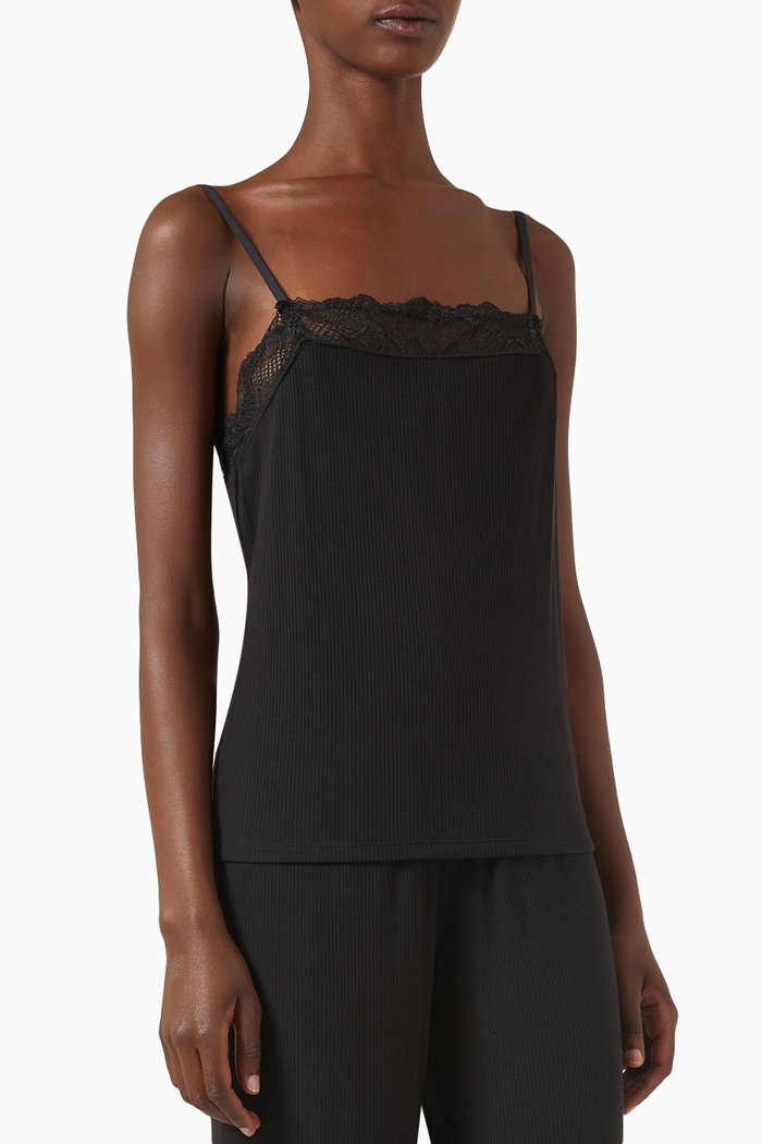 

Lace-trimmed Lounge Cami Top in Stretch-modal, Black