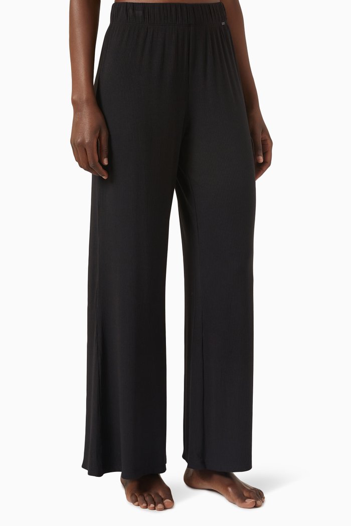 

Ribbed Pyjama Pants in Stretch-modal, Black