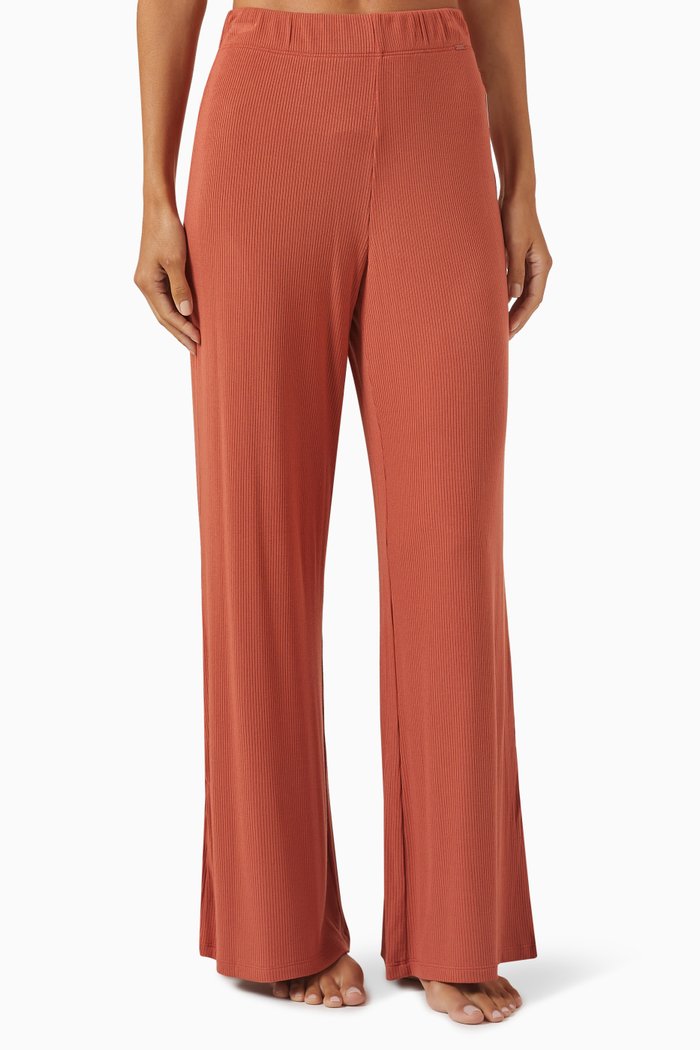 

Ribbed Pyjama Pants in Stretch-modal, Orange