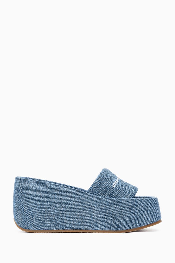 

Taji Platform Sandals in Washed Denim, Blue