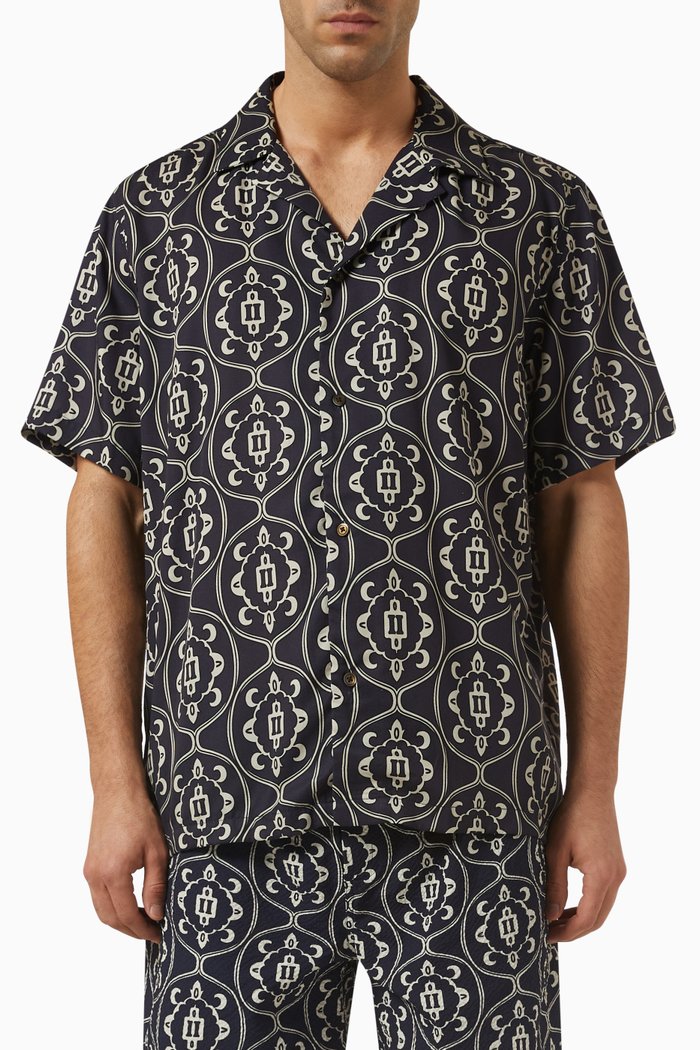 Ornament AOP Shirt in Tencel, Blue