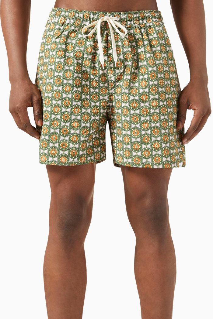 

Stan All-over Print Swim Shorts in Textured Nylon, Green