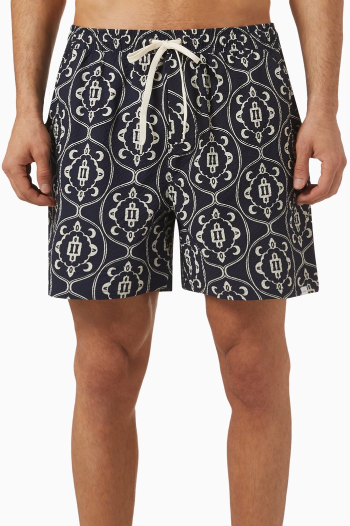 

Stan All-over Print Swim Shorts in Textured Nylon, Blue