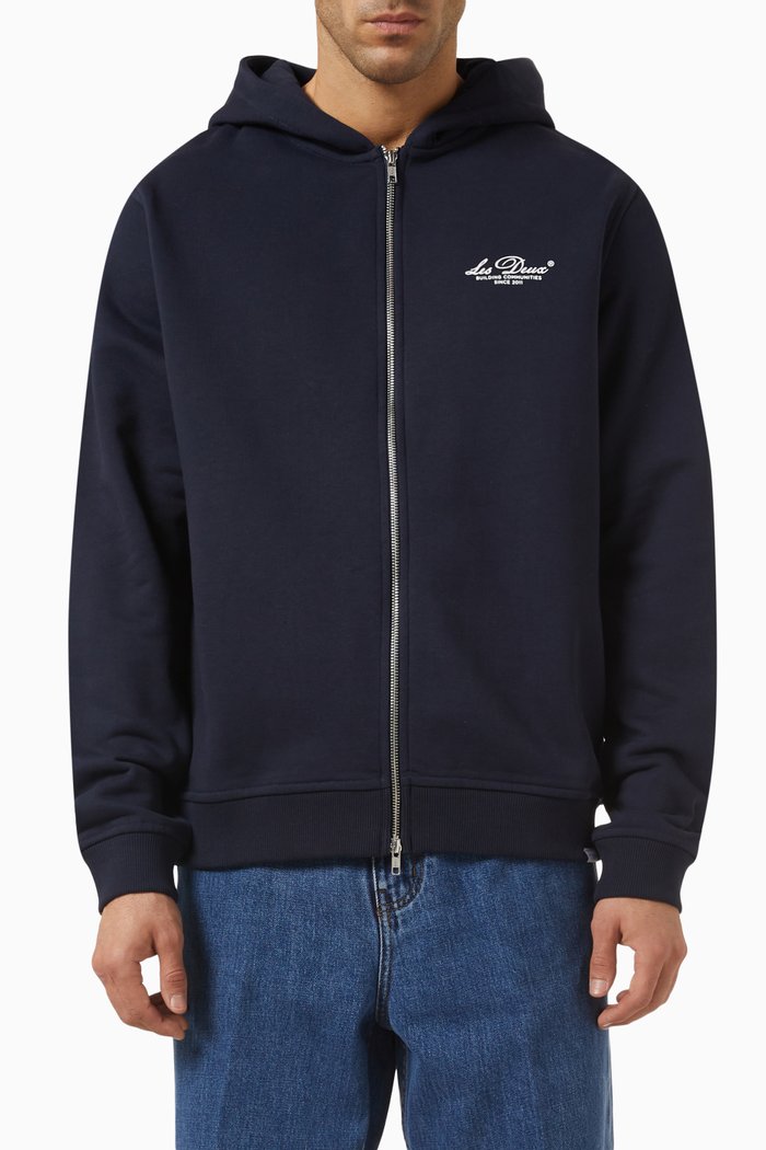 

Cedric Zipper Hoodie in Cotton, Blue