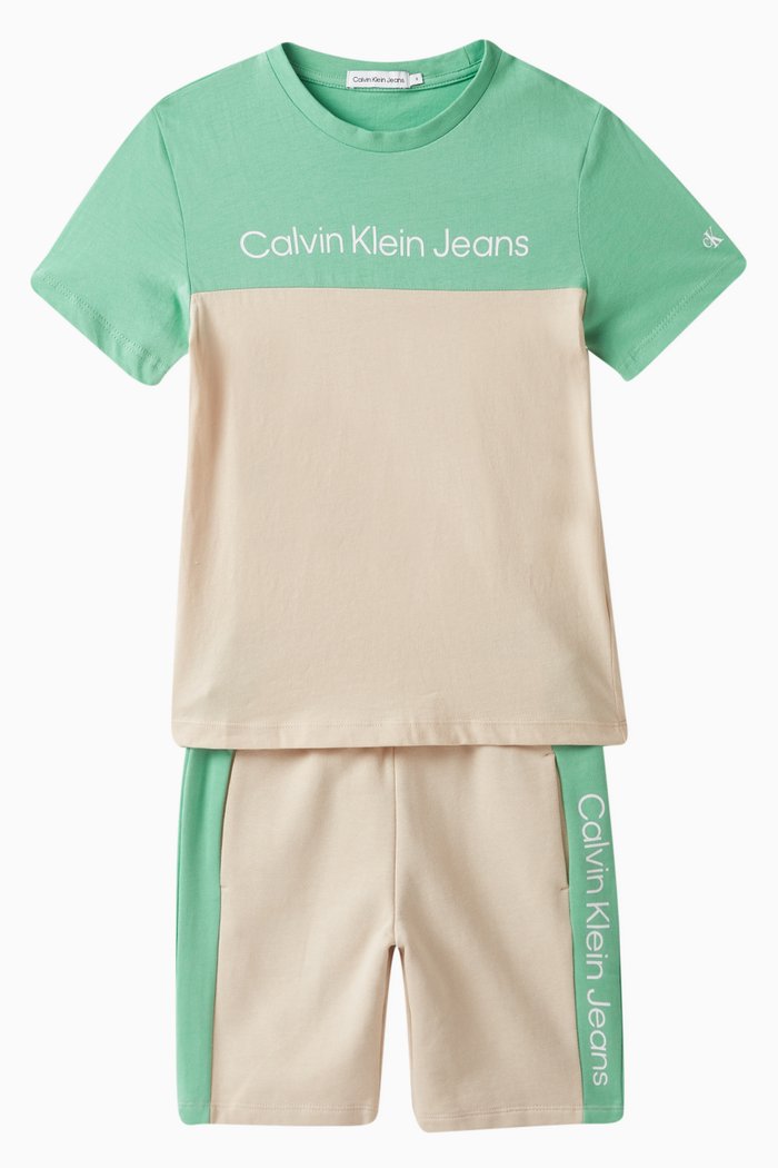 Essentials Colour-block T-Shirt & Shorts Set in Cotton, Neutral