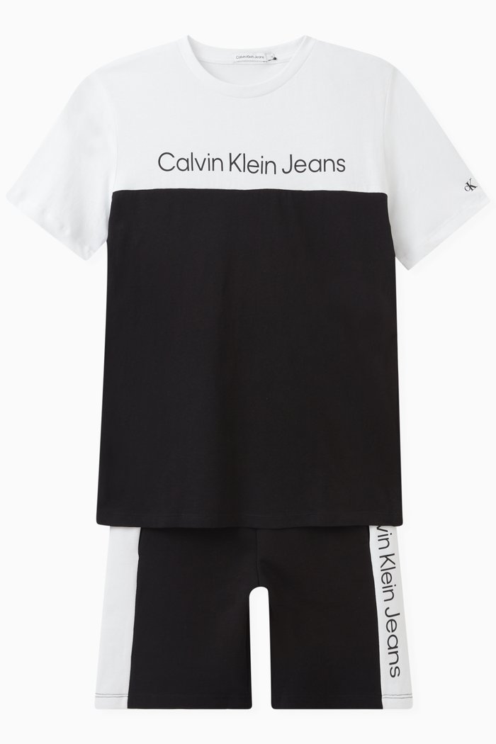 

Logo Print T-shirt and Shorts Set in Cotton, Black