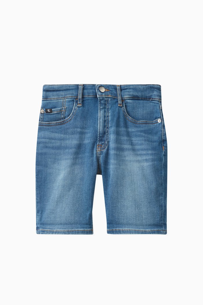 

Mid-rise Straight Shorts in Denim, Blue