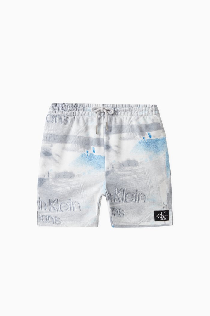 

TV Print Shorts in Cotton Blend, Blue