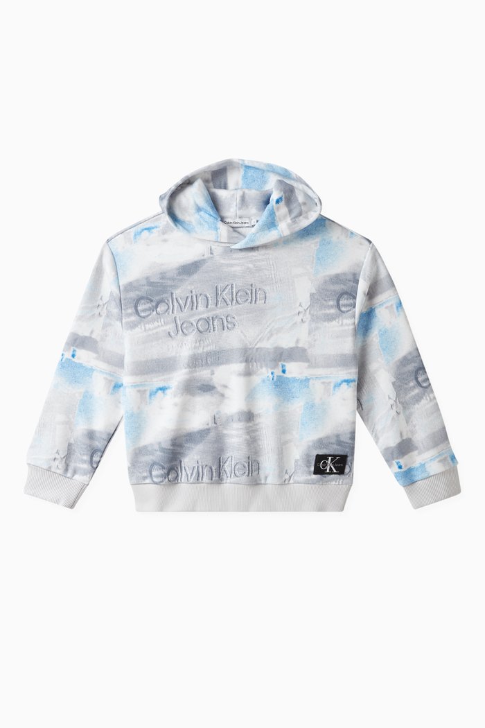 

TV Print Hoodie in Cotton Blend, Blue