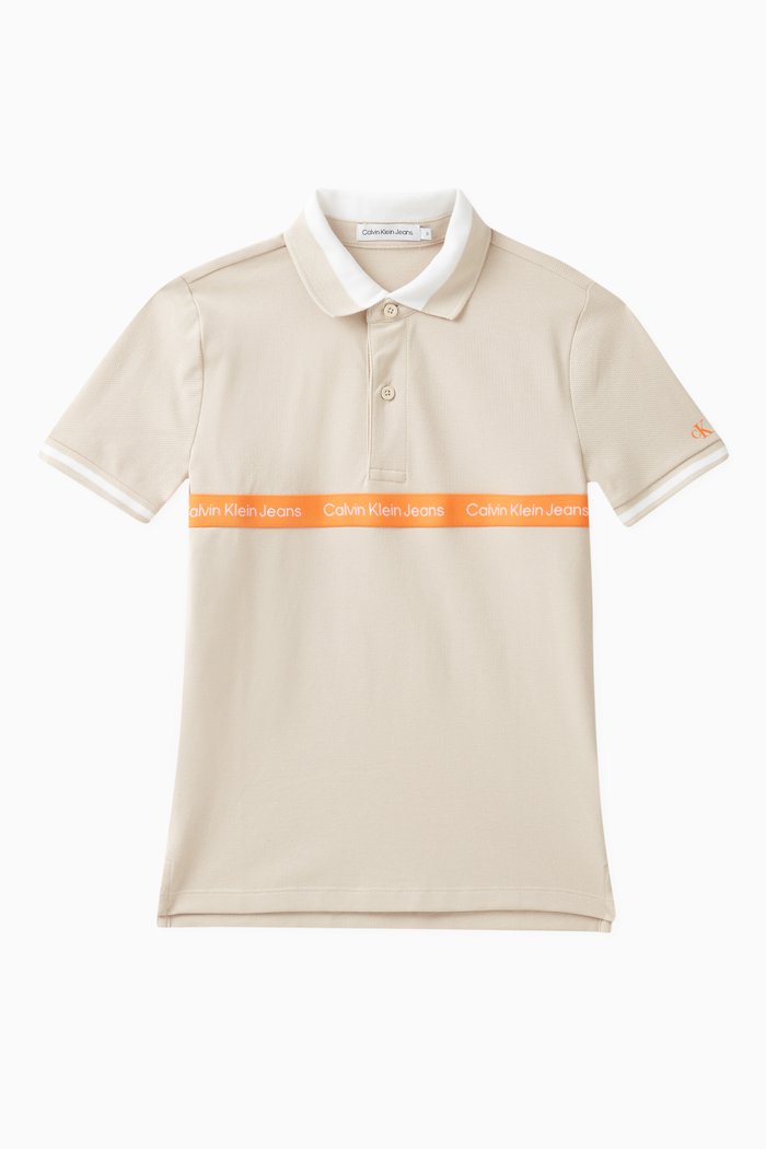 

Logo Tape Polo Shirt in Cotton Stretch, Neutral