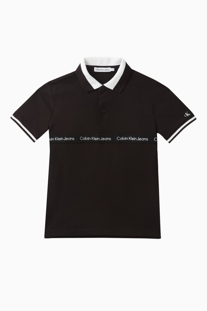 

Logo Tape Polo Shirt in Cotton Stretch, Black