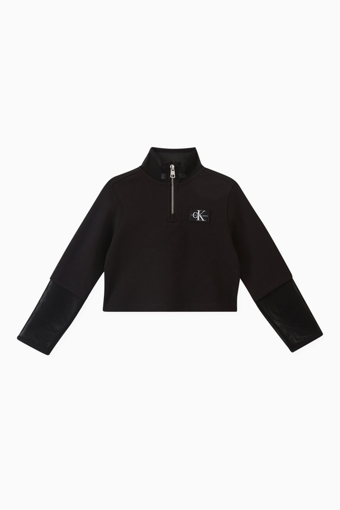 

Half-zip Logo Sweatshirt in Cotton-blend Jersey & Mesh, Black