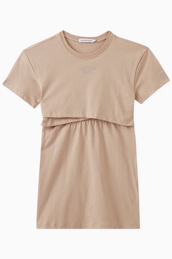 Overlap Short Sleeved T-Shirt Dress in Cotton, Neutral